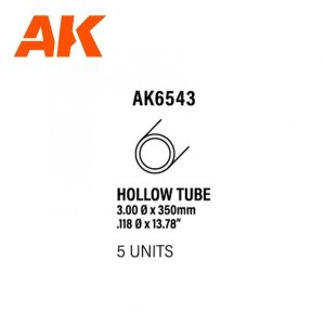 AK Interactive AK6543 HOLLOW TUBE 3.00 DIAMETER X 350MM – STYRENE HOLLOW TUBE – (5 UNITS)