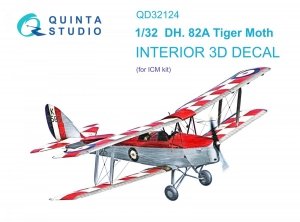 Quinta Studio QD32124 DH 82A Tiger Moth 3D-Printed & coloured Interior on decal paper (ICM) 1/32