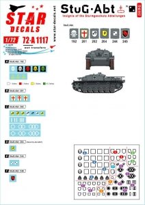 Star Decals 72-A1117 StuG-Abt #2 Generic insignia and unit markings for the Sturmgeschûtz units. StuG-Abt 192, 201, 202, 244, 245 1/72