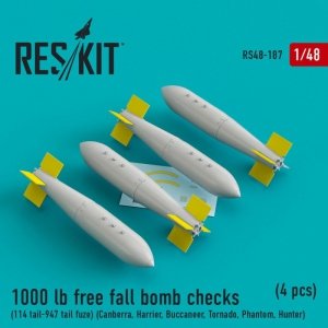 RESKIT RS48-0187 1000 lb free fall bomb checks (114 tail-947 tail fuze)(4 pcs) 1/48