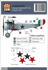 Copper State Models D32-004 Italian Nieuport XVII Giulio Poli 1/32