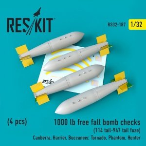RESKIT RS32-0187 1000 lb free fall bomb checks (114 tail-947 tail fuze) (4 pcs) 1/32