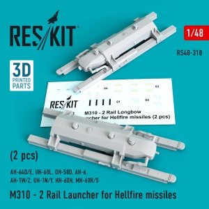 RESKIT RS48-0318 M310 - 2 RAIL LAUNCHER FOR HELLFIRE MISSILES (2 PCS) 1/48