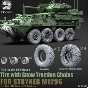 Zimi Model Toucan TC3D045 3D Printed Tires with Snow Traction Chains for Stryker M1296 (for Zimi Model / AFV Club and RFM Kits) 1/35