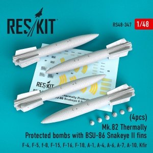 RESKIT RS48-0347 MK.82 THERMALLY PROTECTED BOMBS WITH BSU-86 SNAKEYE II FINS (4PCS) 1/48