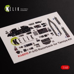 KELIK K48015 P-47D Razorback interior 3D decals for Tamiya kit 1/48