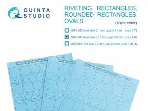 Quinta Studio QRV-051 Riveting rectangles, rounded rectangles and ovals (rivet size 0.15 mm, gap 0.6 mm, suits 1/48), Black color 1/48