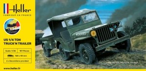 Heller 57105 STARTER KIT US 1/4 TON TRUCK 'N TRAILER 1/35