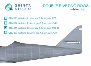 Quinta Studio QRV-025 Double riveting rows (rivet size 0.20 mm, gap 0.8 mm, suits 1/32 scale), White color, total length 5,8 m/19 ft