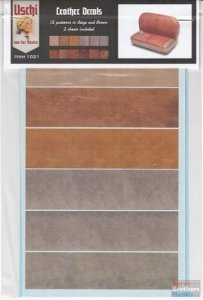 Uschi 1021 Leather Decals For 1:48, 1:32, 1:24 Kits. 2 Sheets with textures in Red/Brown, Beige/Grey