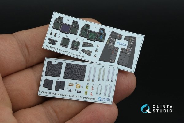 Quinta Studio QD48652 F-22 Raptor 3D-Printed &amp; coloured Interior on decal paper (Hasegawa) 1/48