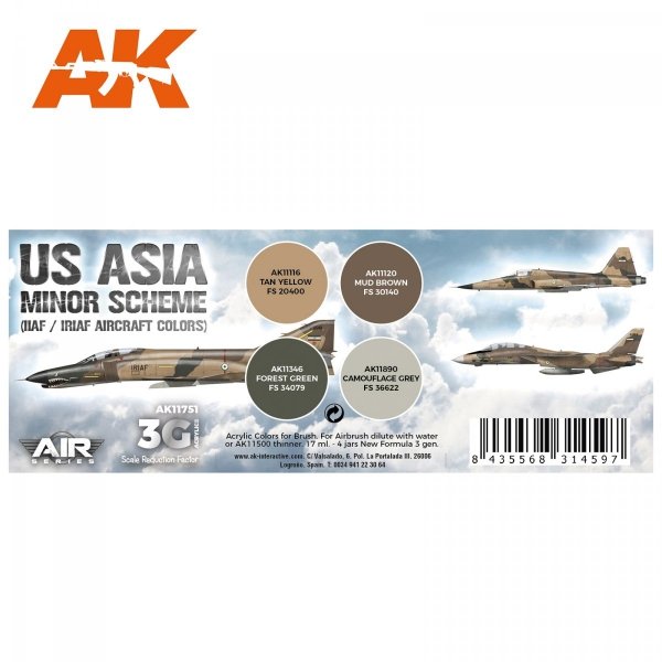 AK Interactive AK11751 US ASIA MINOR SCHEME (IIAF / IRIAF AIRCRAFT COLORS) 4x17 ml