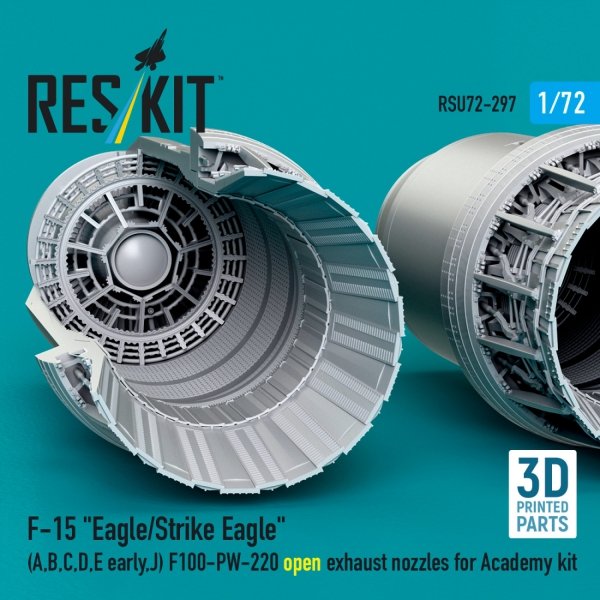 RESKIT RSU72-0297 F‑15 "Eagle/Strike Eagle" (A, B, C, D, E early, J) F100-PW-220 open exhaust nozzles for Academy kit (3D Printed) (1/72)