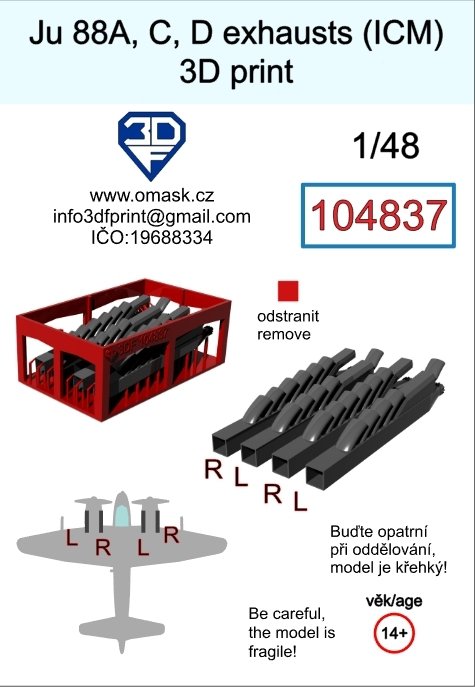 Omask 104837 Ju 88 A/C/D exhaust 3D print (for ICM) 1/48