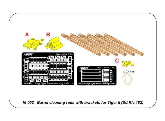 Aber 16052 Barrel cleaning rods with brackets for Tiger II (1:16)