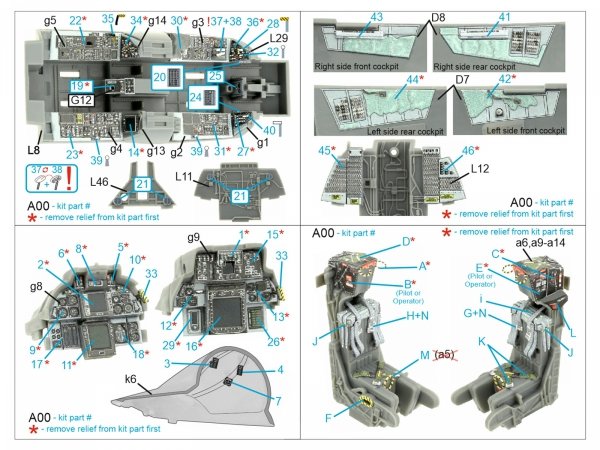 Quinta Studio QD48404 F-14B 3D-Printed &amp; coloured Interior on decal paper (GWH) 1/48