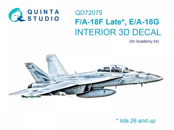 Quinta Studio QD72075 F/A-18F Late, E/A-18G 3D-Printed &amp; coloured Interior on decal paper (Academy) 1/72