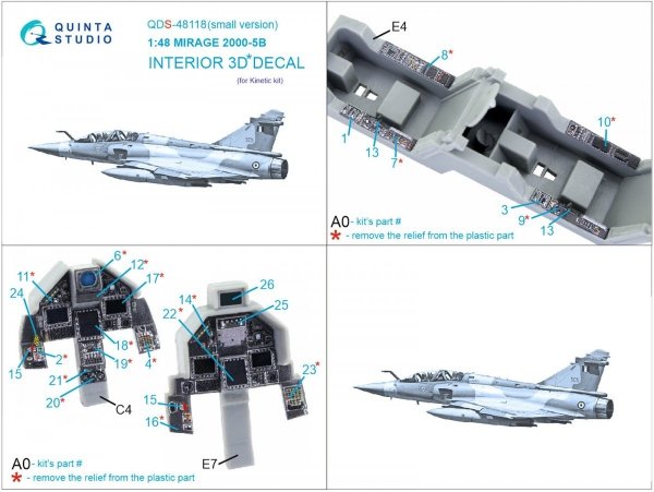 Quinta Studio QDS-48118 Mirage 2000-5B 3D-Printed &amp; coloured Interior on decal paper (Kinetic) (Small version) 1/48