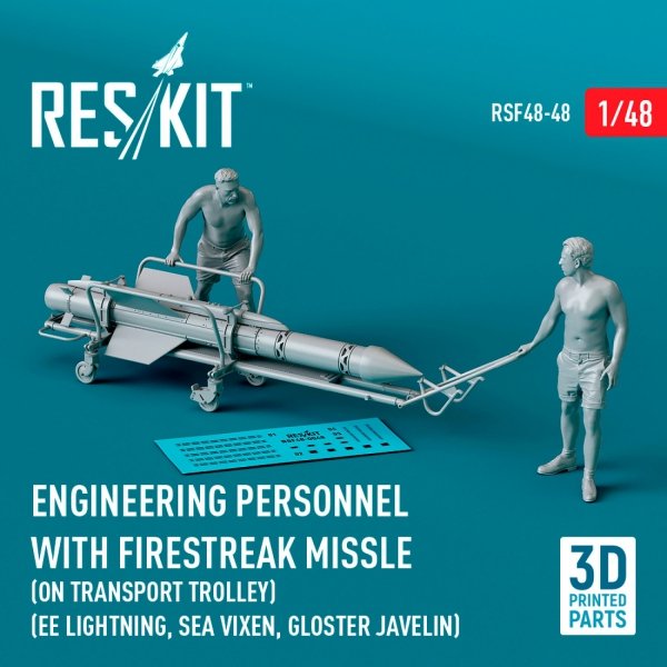 RESKIT RSF48-0048 Engineering Personnel with Firestreak misslle (on transport trolley) (EE Lightning, Sea Vixen, Gloster Javelin) (3D Printed) 1/48