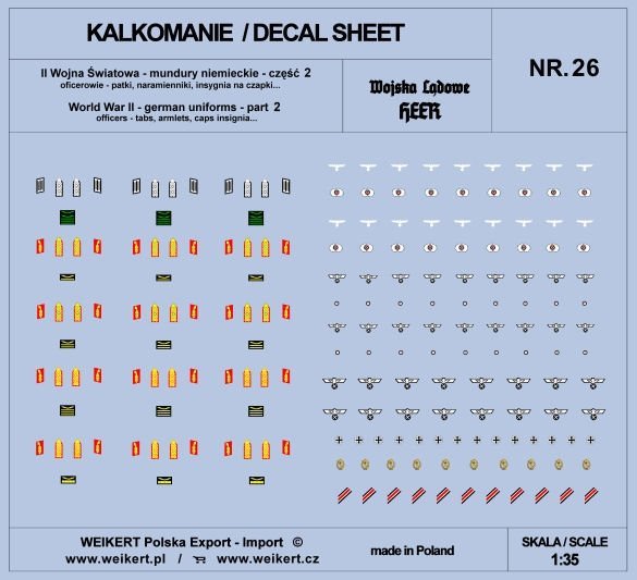 Weikert Decals DEC226 Mundury niemieckie - patki, naramienniki, insygnia na czapki - HEER - ver.2 - vol.26 1/35