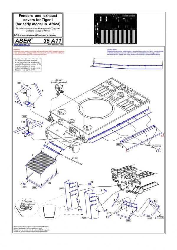 Aber 35A011 Błotniki boczne do Tiger I H1 (Afryka) (1:35)