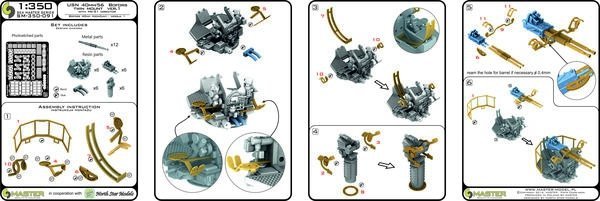 Master SM-350-091 USN 40 mm/56 Bofors twin mount ver.1 / with Mk-51 director - (resin, PE and turned parts) - (6pcs) 1:350