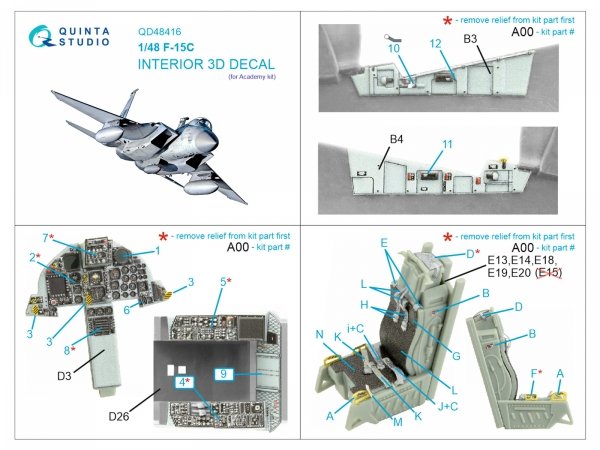 Quinta Studio QD48416 F-15C 3D-Printed coloured Interior on decal paper (Academy) 1/48