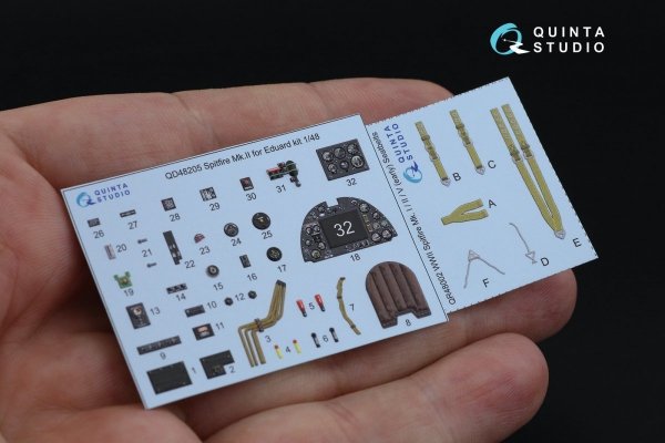 Quinta Studio QD48205 Spitfire Mk.II 3D-Printed &amp; coloured Interior on decal paper (Eduard) 1/48