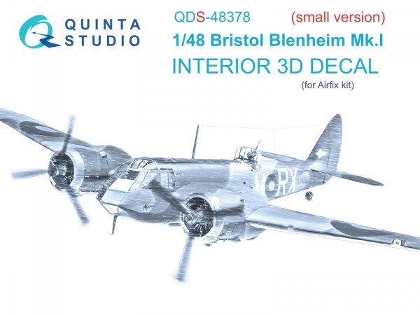 Quinta Studio QDS-48378 Bristol Blenheim Mk.I 3D-Printed &amp; coloured Interior on decal paper (Airfix) (Small version) 1/48