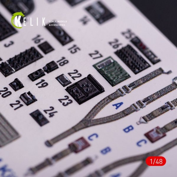 KELIK K48081 O-2A Skymaster interior 3D decals &quot;green decoration type&quot; for ICM kit 1/48