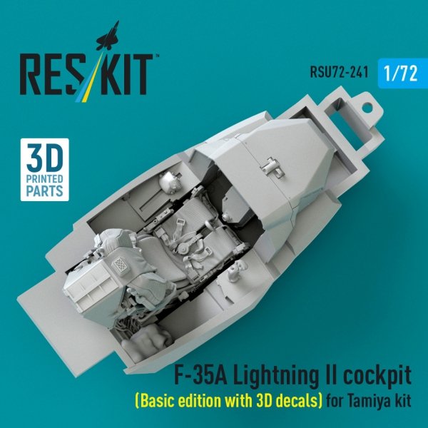 RESKIT RSU72-0241 F-35A Lightning II cockpit (Basic edition with 3D decals) for Tamiya kit (3D Printed) (1/72)