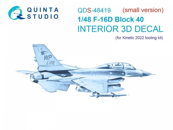 Quinta Studio QDS-48419 F-16D block 40 3D-Printed &amp; coloured Interior on decal paper (Kinetic 2022 tool) (Small version) 1/48