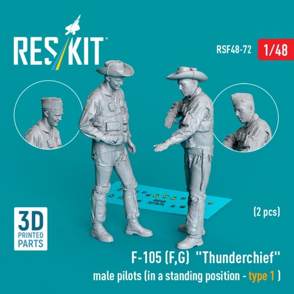 RESKIT RSF48-0072 F-105 (F, G) &quot;Thunderchief&quot; male pilots (in a standing position - type 1) (2 pcs) (3D Printed) 1/48