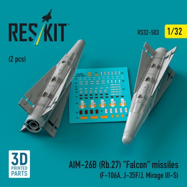 RESKIT RS32-0503 AIM-26B (Rb.27) &quot;Falcon&quot; missiles (2 pcs) (3D Printed) 1/32
