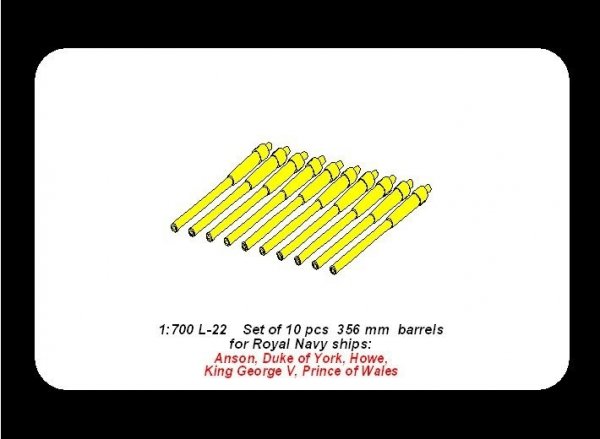 Aber 1:700L-22 Set of 10 pcs 356 mm barrels for Royal Navy King George V class battleships 1/700