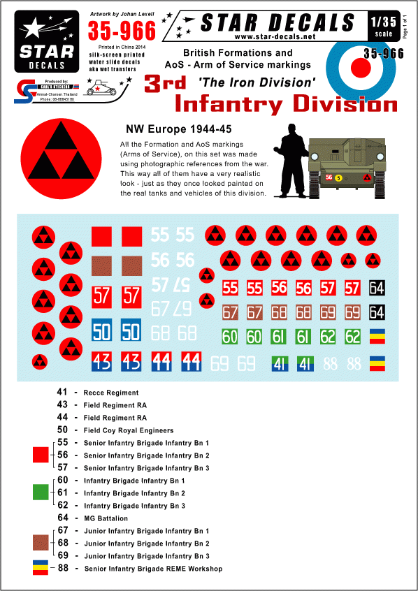 Star Decals 35-966 British 3rd Infantry Division 1/35