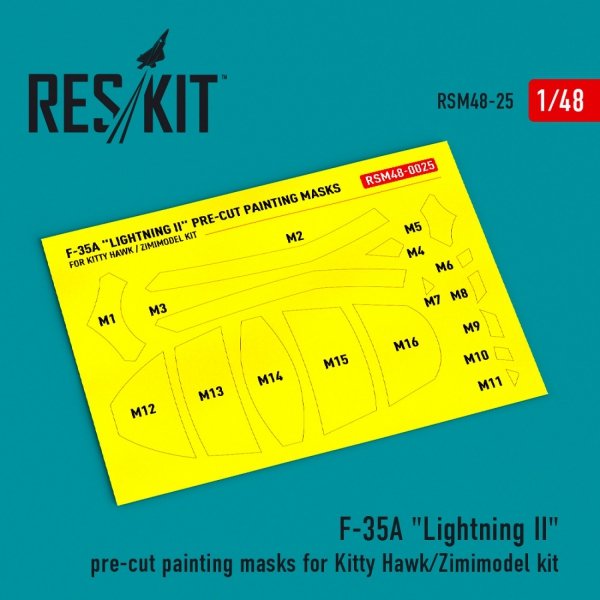 RESKIT RSM48-0025 F-35A "Lightning II" pre-cut painting masks for Kitty Hawk/Zimimodel kit 1/48