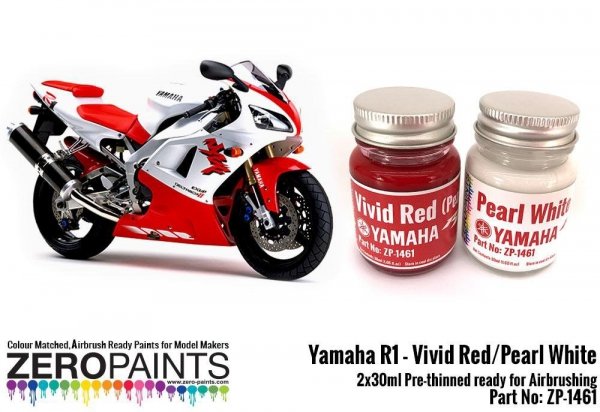 Zero Paints ZP-1461 Yamaha YZF R1 Vivid Red / Pearl White Paints 2x30ml