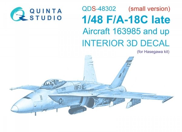 Quinta Studio QDS-48302 F/A-18C late 3D-Printed &amp; coloured Interior on decal paper (Hasegawa) (Small version) 1/48