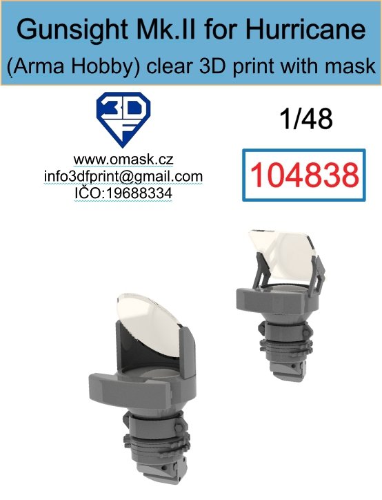 Omask 104838 Gunsight Mk.II for Hurricane clear 3D print (for Arma Hobby) 1/48