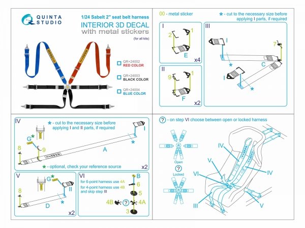 Quinta Studio QR+24002 Sabelt 2inch seat belt harness, red (With metal buckles) (all kits) 1/24