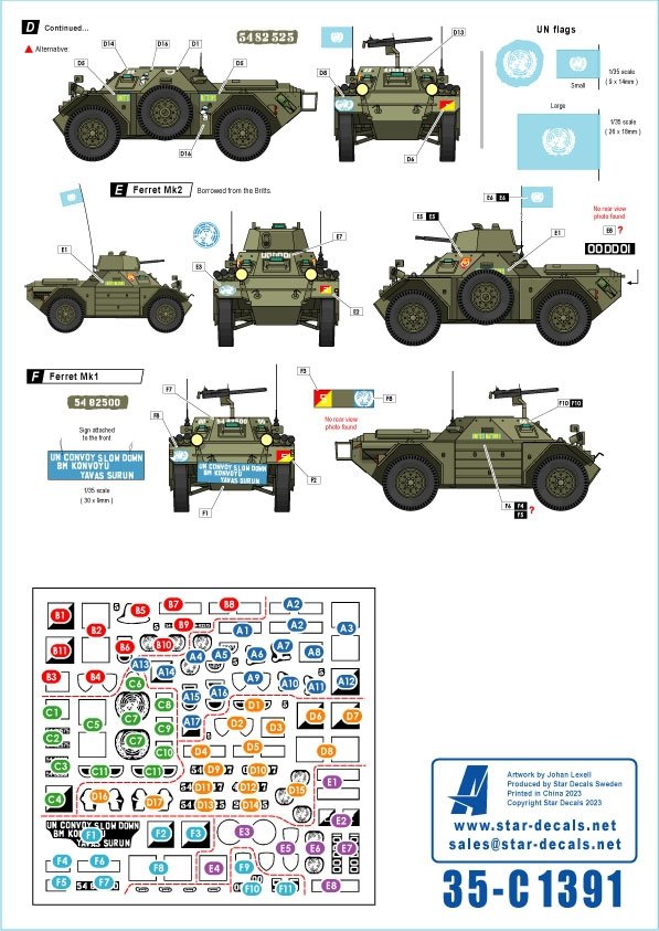 Star Decals 35-C1391 Ferrets in Cyprus # 2. Canadian UNFICYP Ferret Mk 1 and Mk 2 1/35