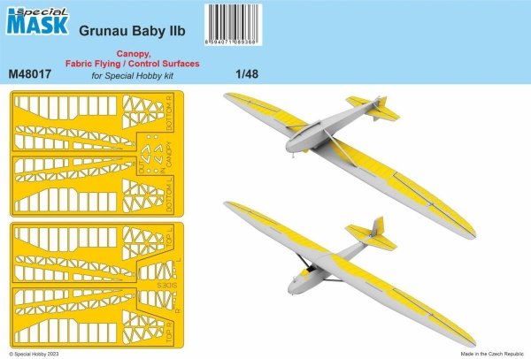 Special Hobby M48017 Grunau Baby IIB - Canopy, Fabric Flying / Control Surfaces (For Special Hobby Kit) 1/48
