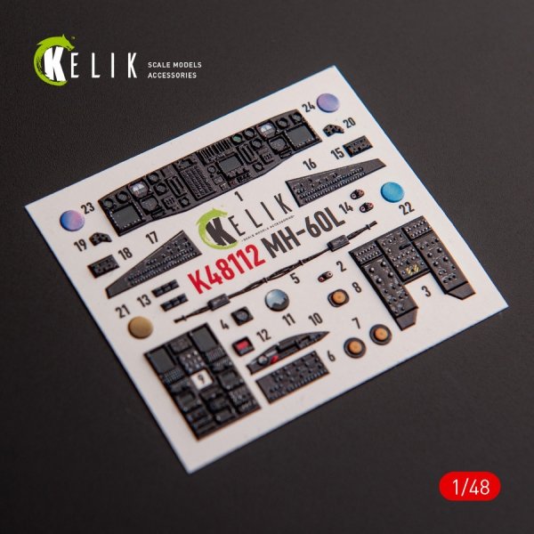 KELIK K48112 MH-60L Black Hawk - interior 3D decals for ICM kit 1/48
