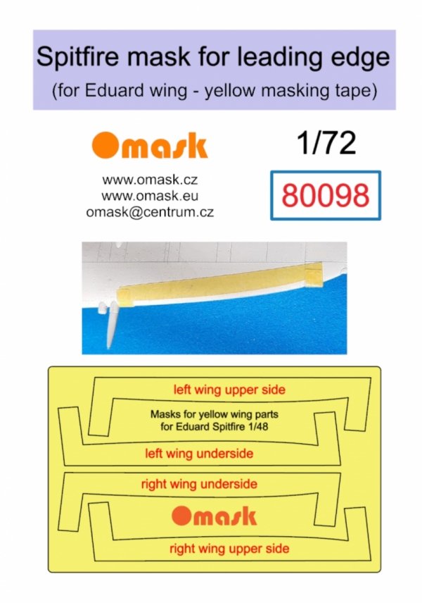 Omask 80098 Spitfire mask for leading edge (for Eduard)(Yellow masking tape) 1/72
