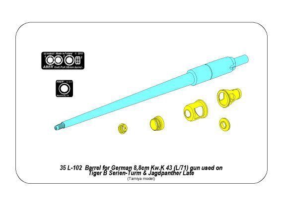 Aber 35L-102 Barrel for German 8,8cm Kw.K 43 (L/71) gun used on Tiger B Serien-Turm and Jagdpanther Late (1:35)