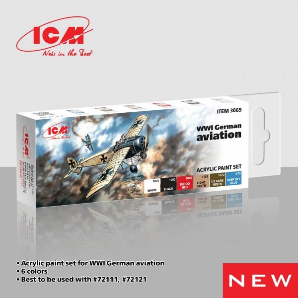 ICM 3069 Acrylic paint set for WWI German aviation 12 ml х 6