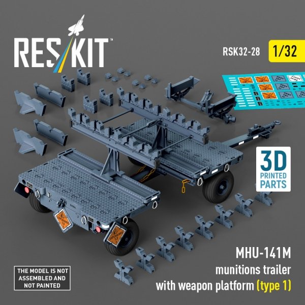 RESKIT RSK32-0028 MHU-141M munitions trailer with weapon platform (type 1) (3D Printed model kit) (1/32)