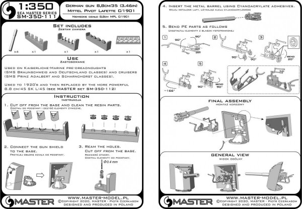 Master SM-350-111 Niemieckie działo 8,8cm/35 (3.46in) SK L/35  1/350
