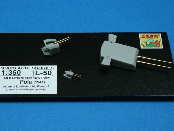 Aber 350L-50 Set of barrels 203mm x 8; 100mm x 16, 37mm x 8 for Italian Navy Pola class heavy crusies (1:350)